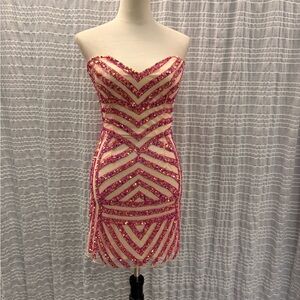 Primavera Couture Strapless Pink Sequin Dress